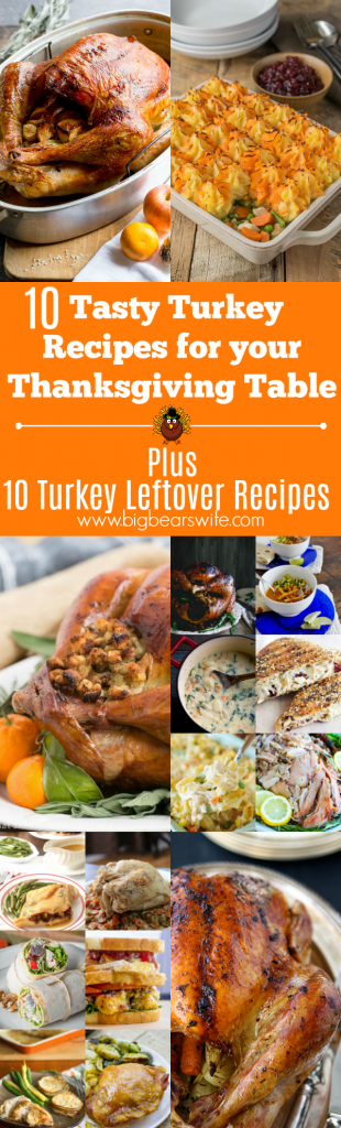 10 Tasty Turkey Recipes for your Thanksgiving Table Plus 10 Turkey Leftover Recipes- Looking for a recipe for your Thanksgiving Turkey? Here are 10 Tasty Turkey Recipes for your Thanksgiving Table Plus 10 Turkey Leftover Recipes for you to use after Thanksgiving!