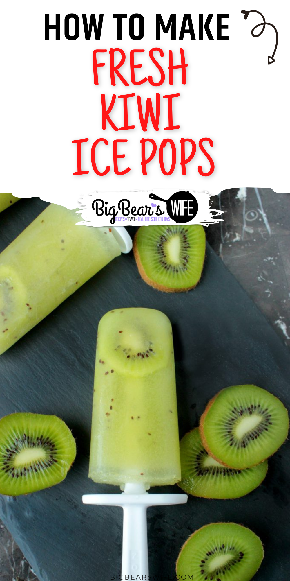 Ready for a super easy frozen treat to help you cool off this summer? These 3-ingredient Fresh Kiwi Ice Pops are made with fresh kiwis and sweetened with just a touch of sugar. via @bigbearswife