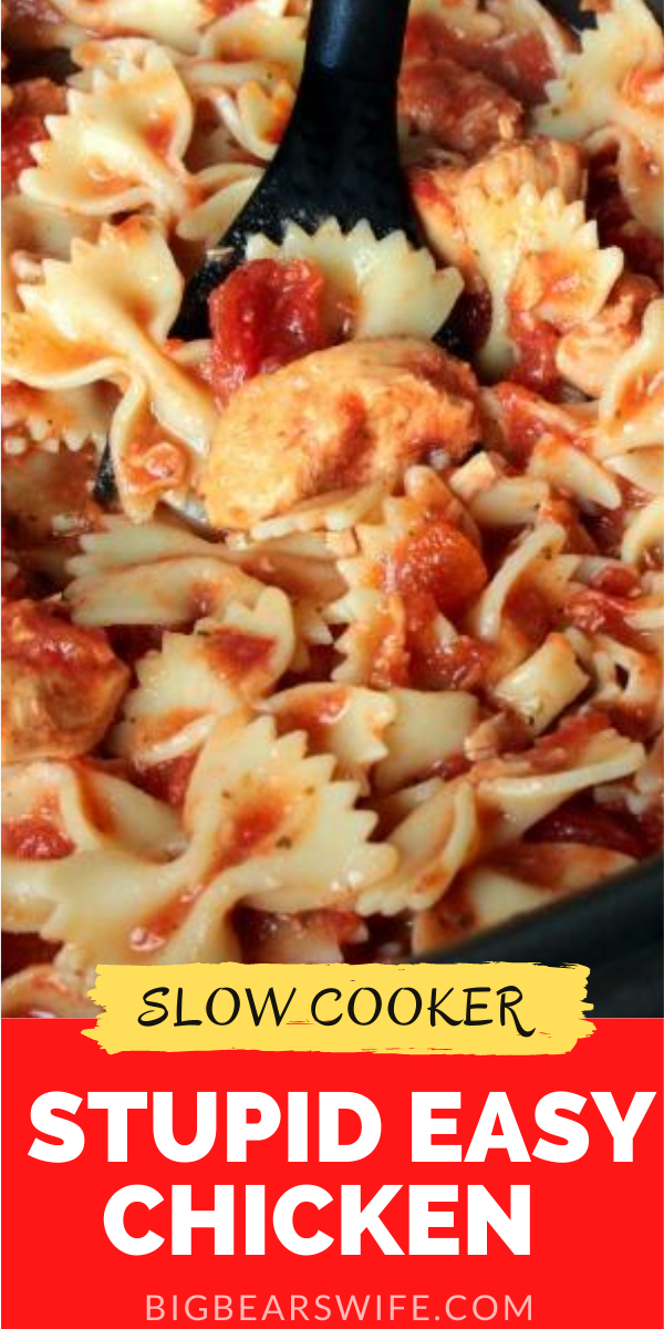 Toni's Slow Cooker Stupid Easy Chicken is super easy, has only 5 ingredients in the entire recipe and cooked in the slow cooker! Just boil some pasta before you're ready to eat and dinner is done! via @bigbearswife