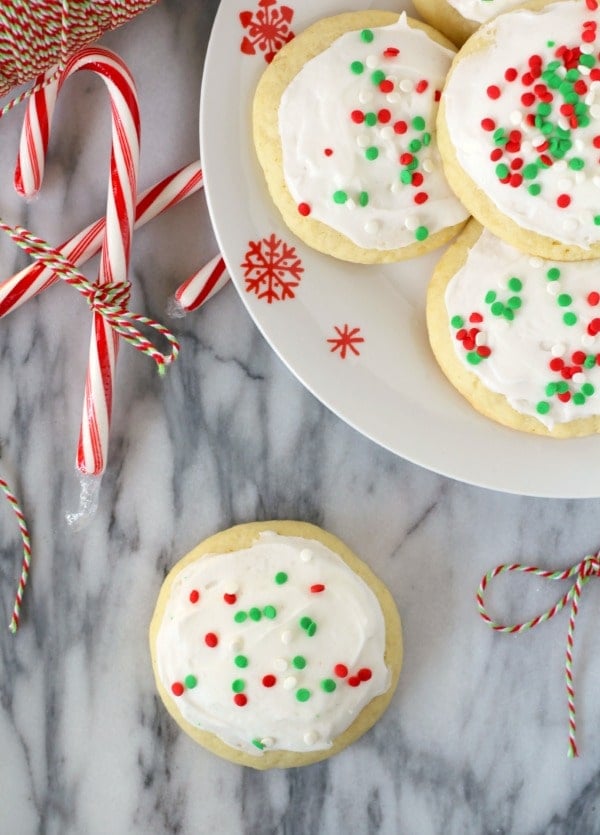 These soft sugar cookies are just like the Lofthouse cookies you find in your grocery store except with a fun peppermint twist for the holiday season. Get the recipe on RachelCooks.com!