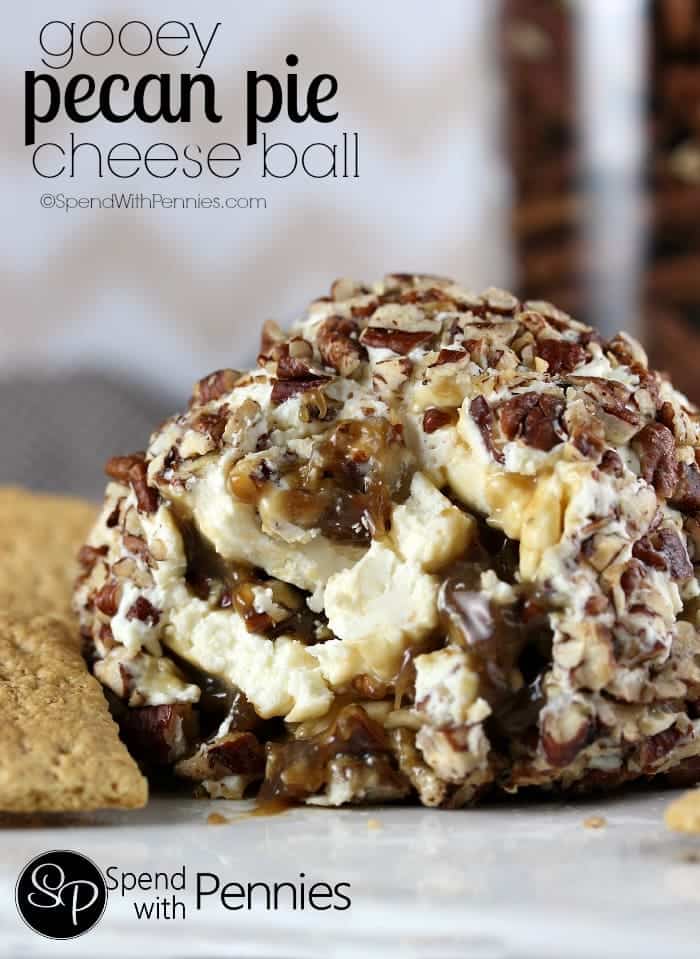 Gooey Pecan Pie Cheese Ball! This is incredibly delicious and simple to make! A sweet cheeseball loaded with gooey pecan pie filling.