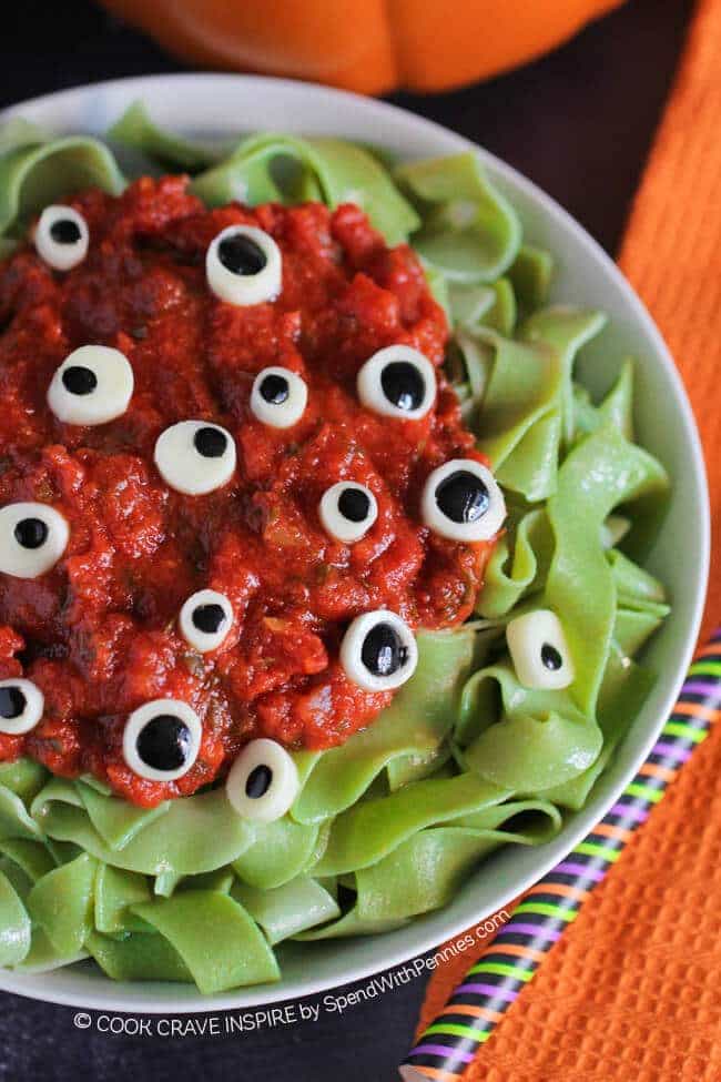 This fun spooky Halloween dinner is easy to make and kids love it! Perfect way to fill up their bellies before heading out to events!!