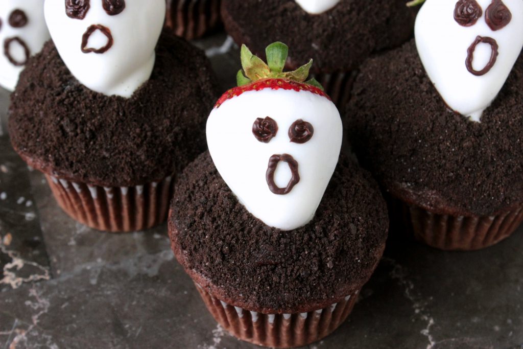 Strawberry Ghost Dark Chocolate Cupcakes