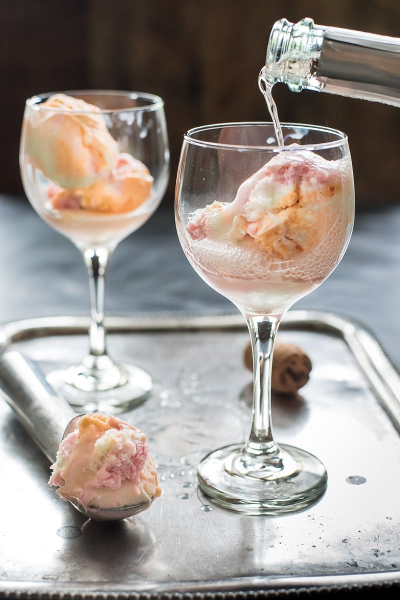 These Champagne Floats made with rainbow sherbet are such a fun and easy celebration drink!