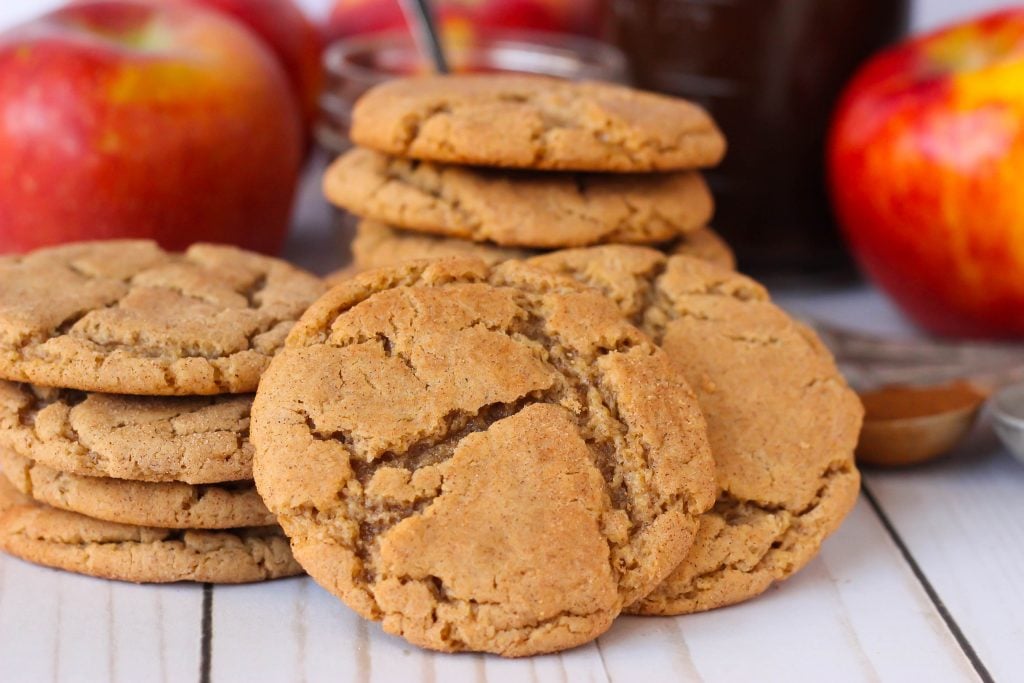 These Apple Butter Cookies are a mash up of snickerdoodles and sugar cookies! They're soft and chewy with a cinnamon sugar crust! Make them with store bought apple butter or homemade apple butter!
