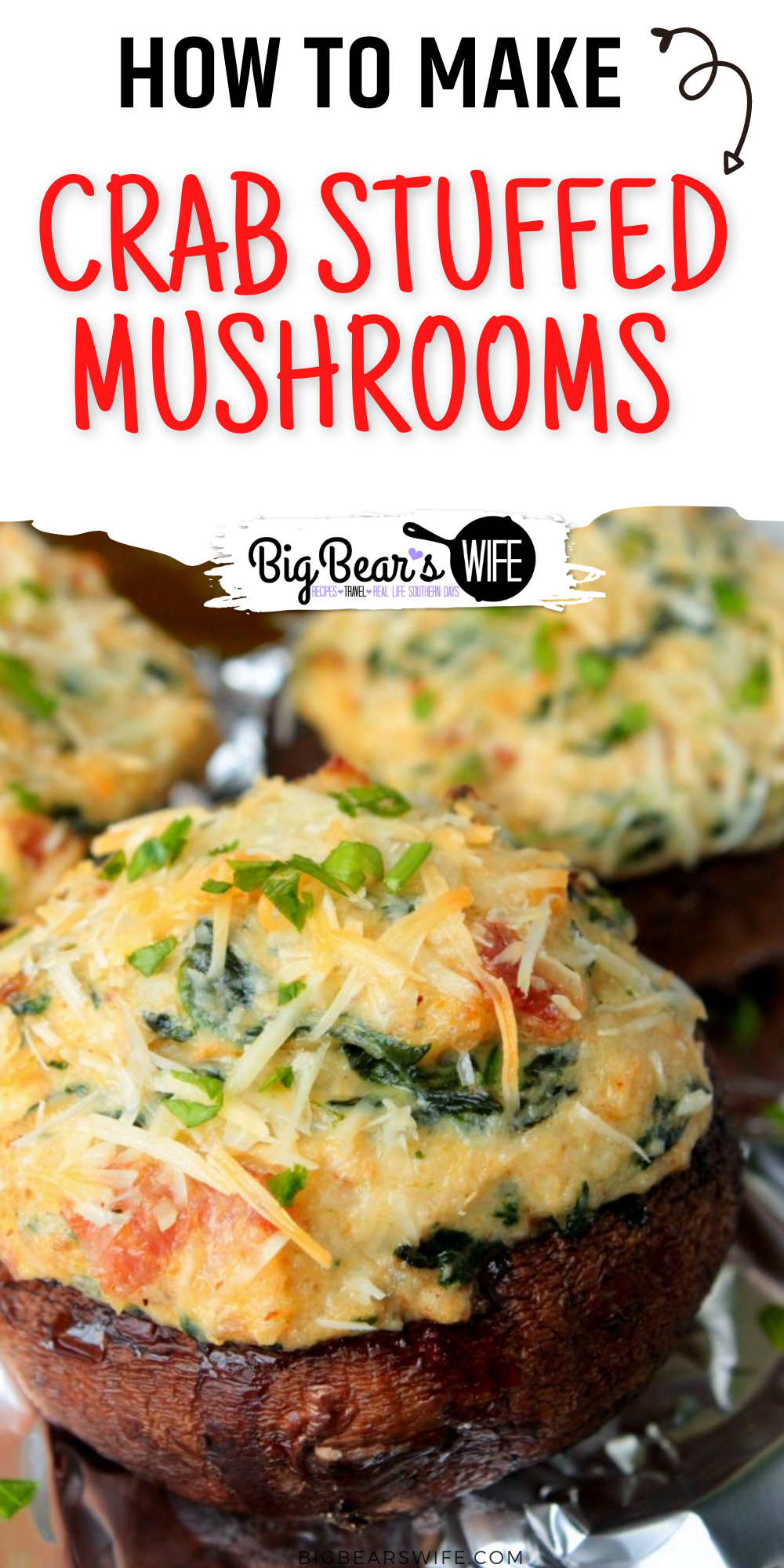 Crab Stuffed Mushrooms - These Crab Stuffed Mushrooms are filled with an easy cream cheese, crab and spinach filling! PS. there are NO breadcrumbs in this recipe! via @bigbearswife