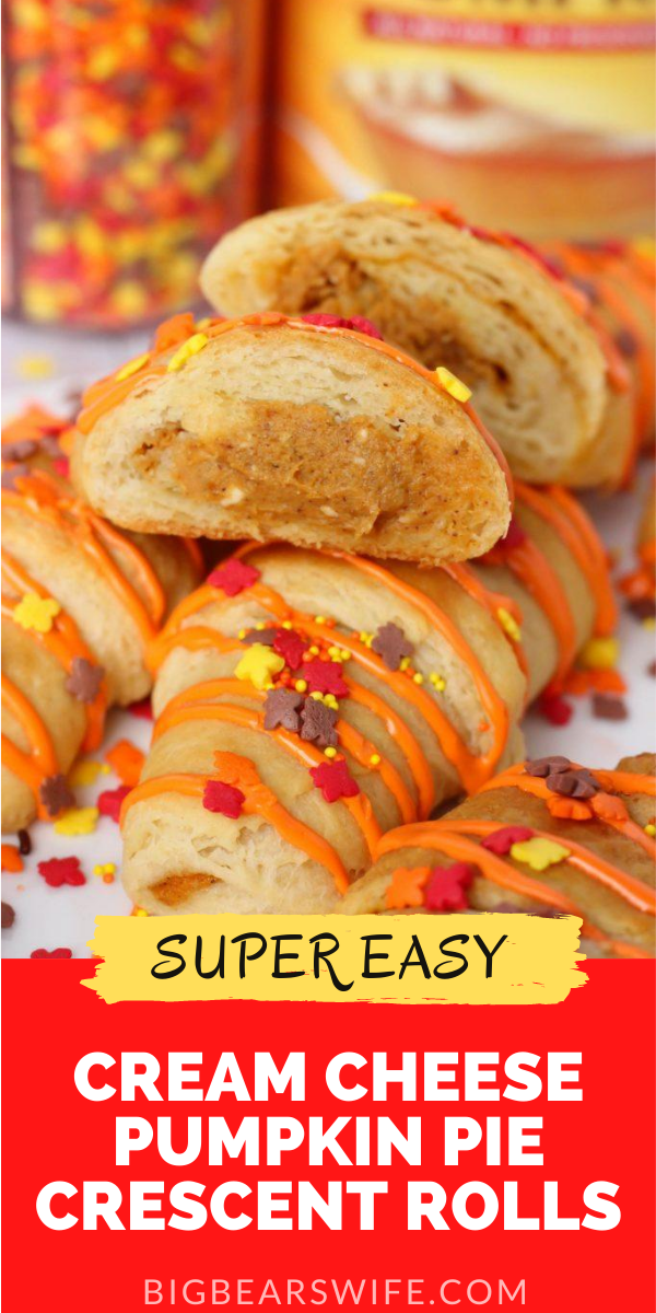 A sweet little dessert that's stuffed with a Cream Cheese Pumpkin Pie filling! These Cream Cheese Pumpkin Pie Crescent Rolls are ready in under 30 minutes! via @bigbearswife