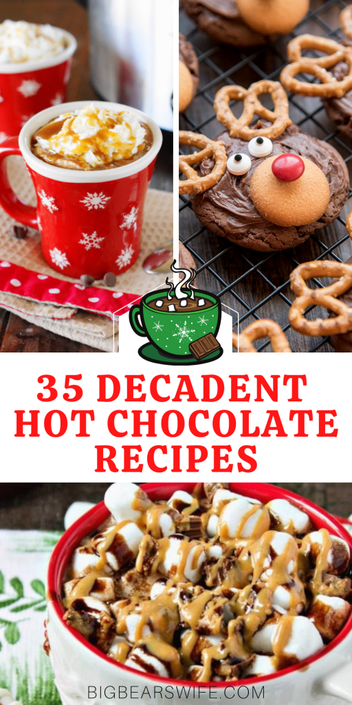 Need a little something to warm you up during these cold winter nights? Here you'll find 35 Decadent Hot Chocolate Recipes Plus 3 Hot Chocolate gifts from the kitchen! There is also a little information on how to set up your own holiday Hot Chocolate Bar!