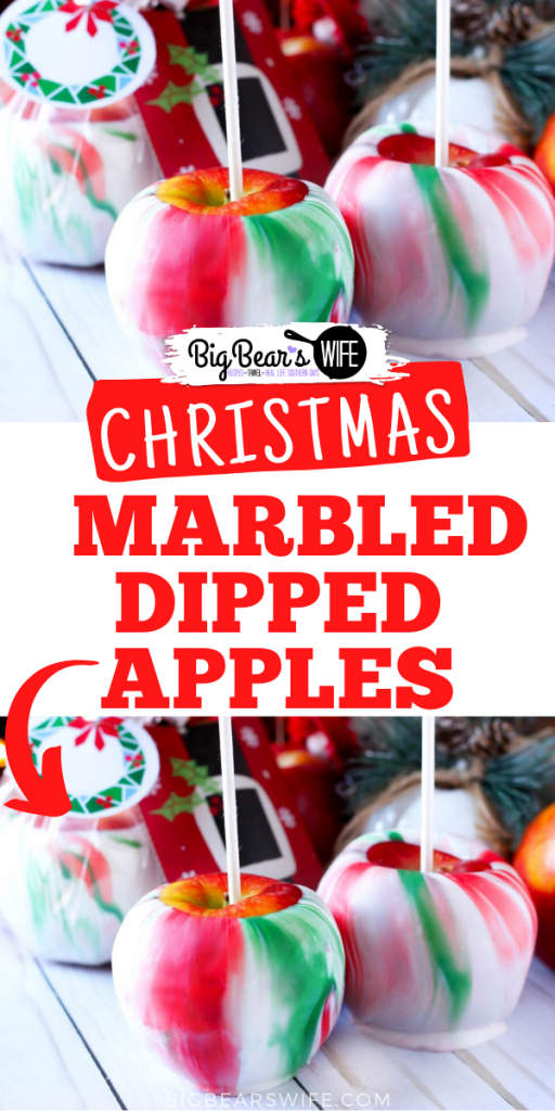 Christmas Marbled Dipped Apples - Want to spruce up a gift card as a gift? Want to make Christmas themed treats for your party? These Christmas Marbled Dipped Apples are the answer!!