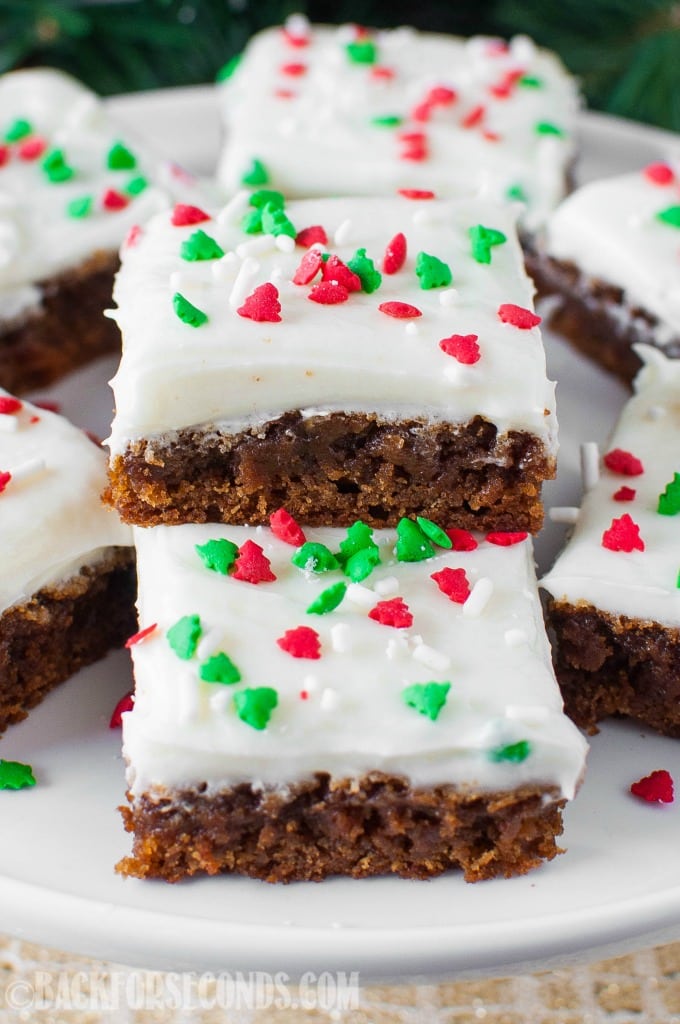 Soft and Chewy Gingerbread Bars with Eggnog Cream Cheese Frosting! And easy Christmas dessert recipe everyone loves!