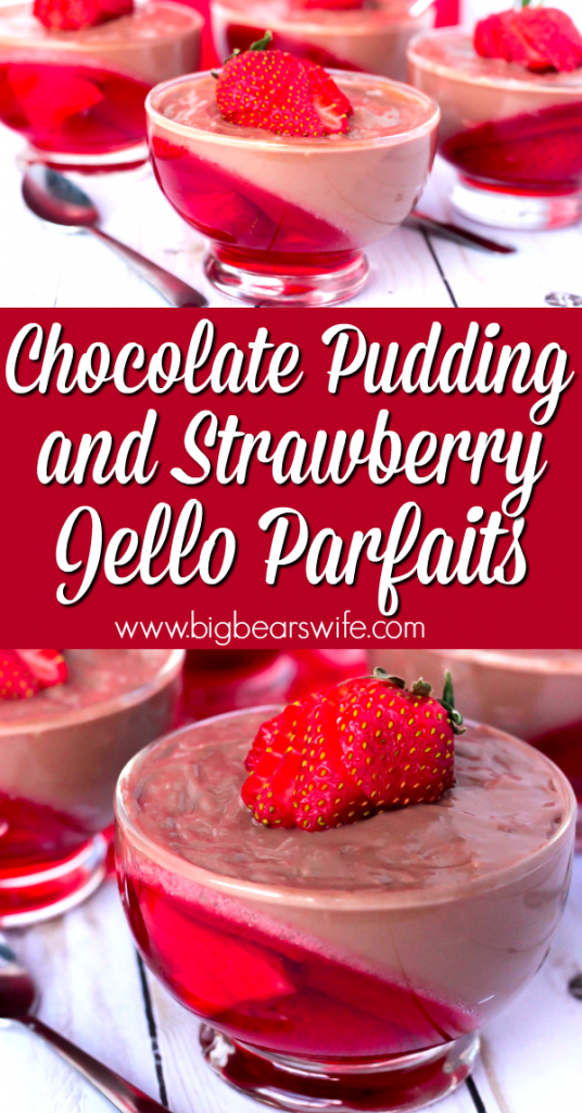 Chocolate Pudding and Strawberry Jello Parfaits -  Chocolate Pudding and Strawberry Jello Parfaits are made up of wonderful homemade chocolate pudding on one side of the glass and and strawberry Jello with fresh strawberry slices on the other. This easy dessert recipe is perfect for chefs of all ages. Impress your family and friend with this beautiful sweet treat that can be created by anyone!