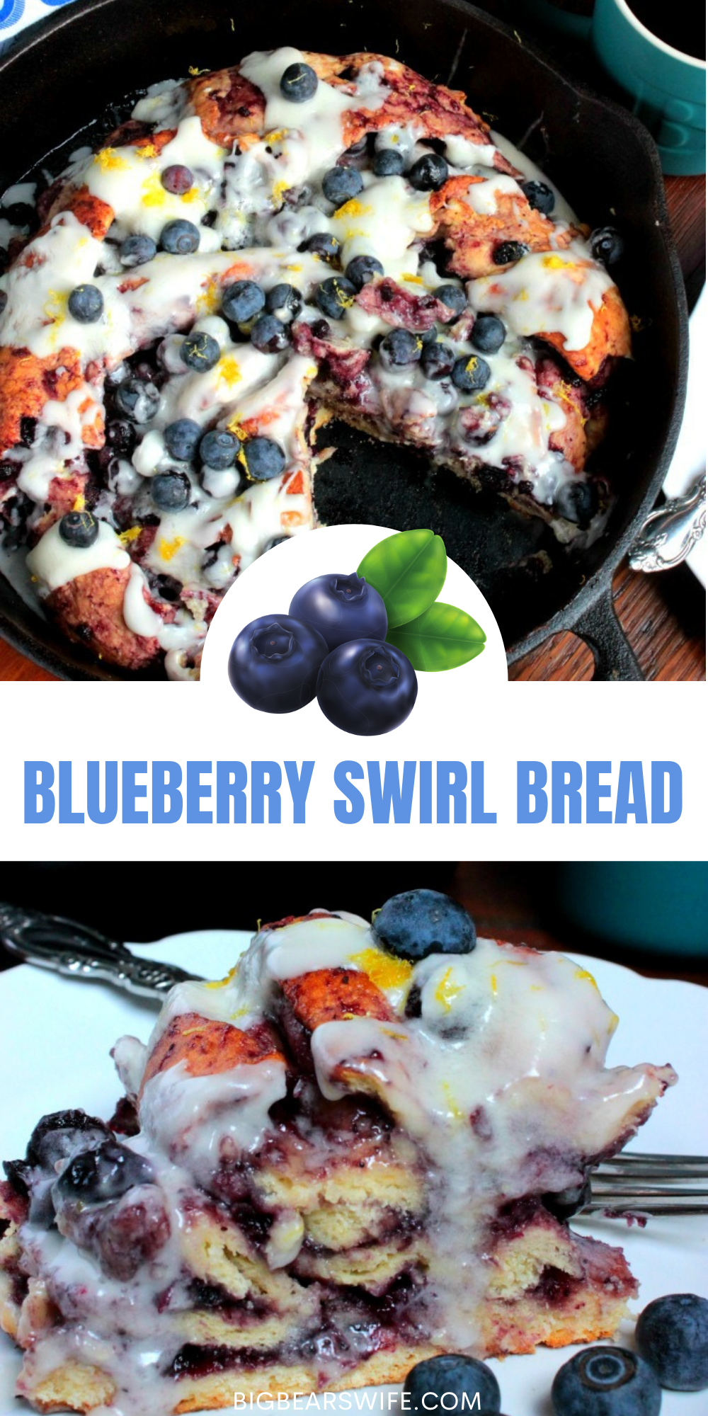  This Blueberry Swirl Bread  is perfect for a weekend breakfast or brunch!! Once you get this bread baked and drizzle on that homemade glaze, you're going to be digging your fork into some of the best blueberry twist bread to come out of your oven. via @bigbearswife