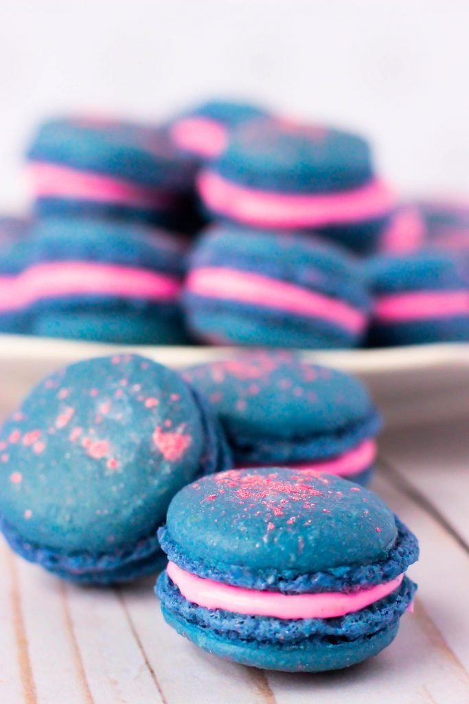 a close up of Blue Raspberry Macarons