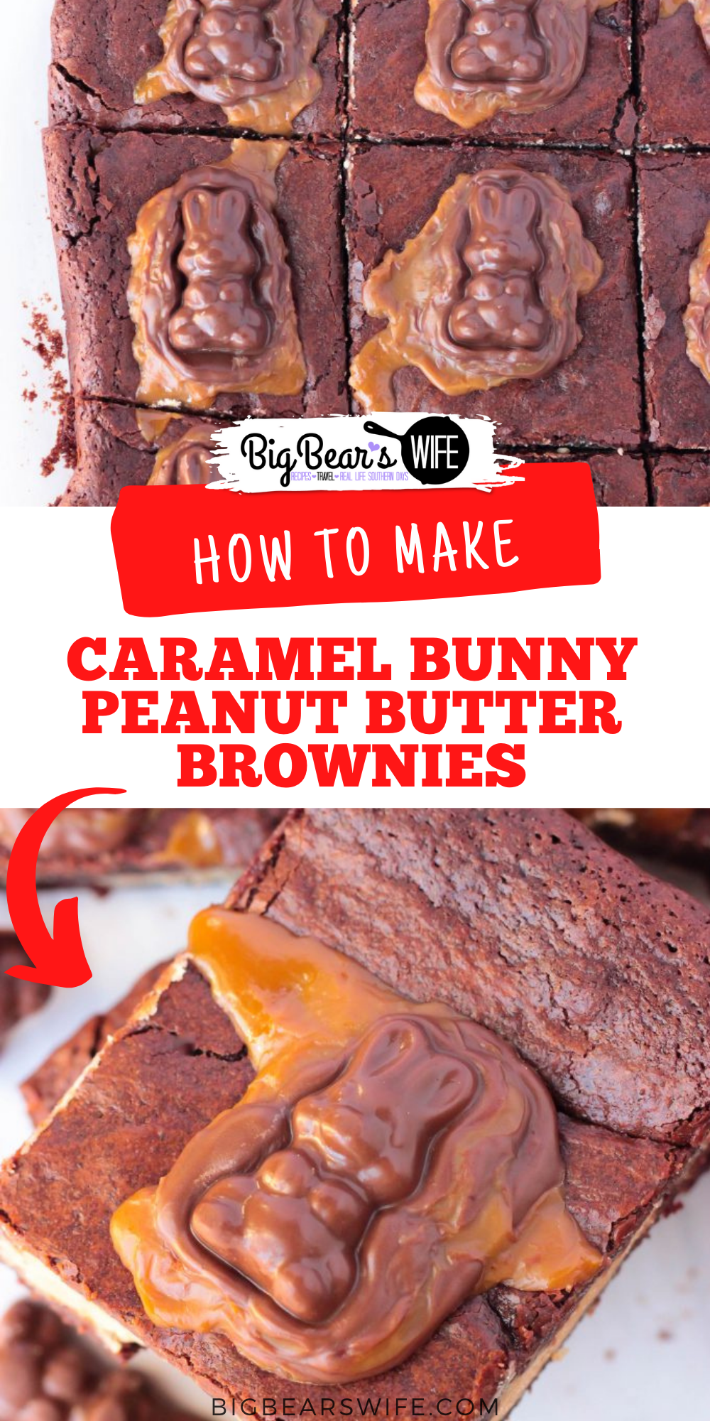 Peanut Butter Stuffed Chocolate Brownies with a chocolate caramel bunny melted on top, what’s not to love? These Caramel Bunny Peanut Butter Brownies are the perfect addition to any Easter dessert spread!

 via @bigbearswife