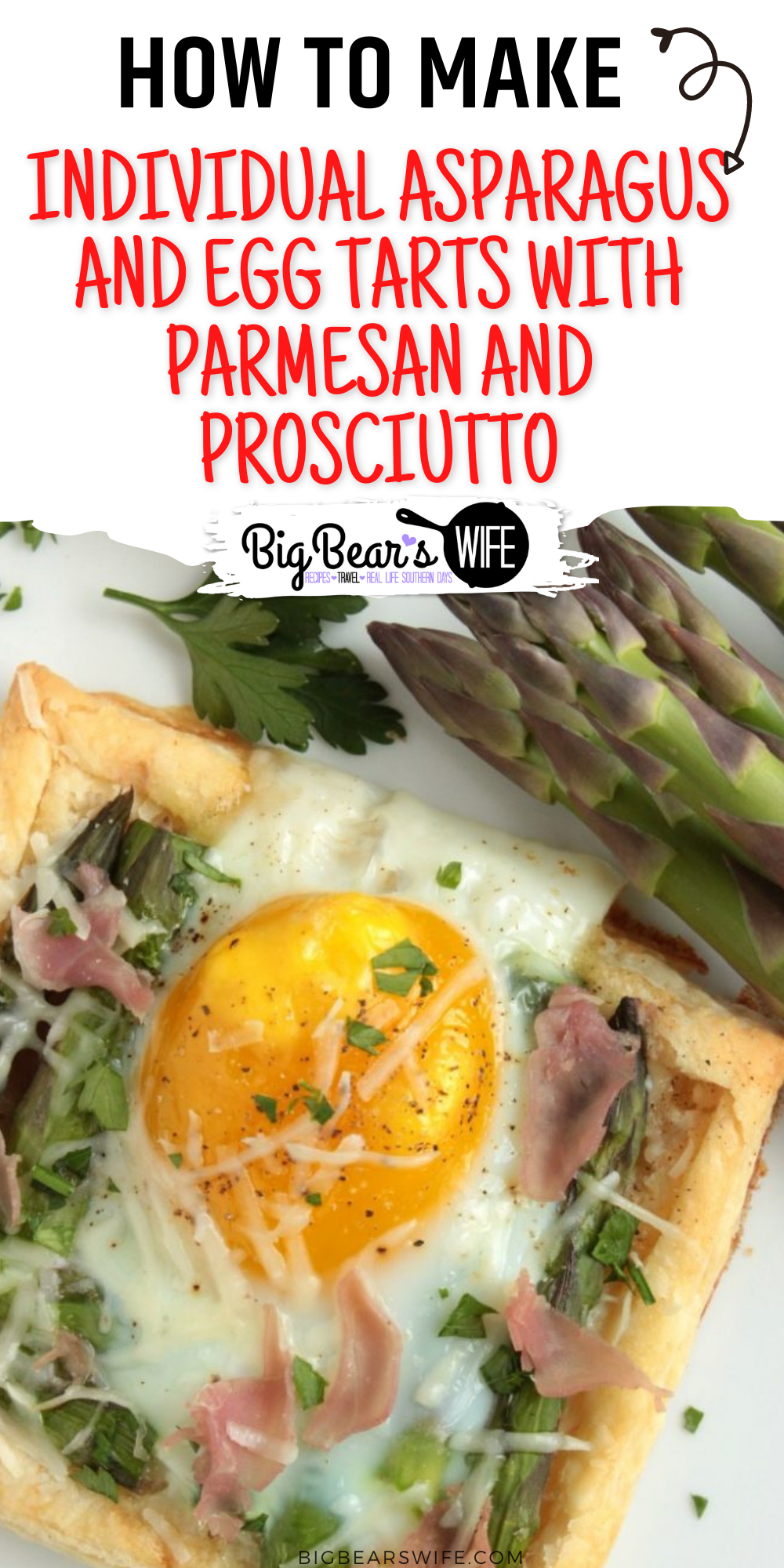 These Individual Asparagus and Egg Tarts with Parmesan and Prosciutto may look fancy, but you'll be amazed at how easy they are to put together!  via @bigbearswife