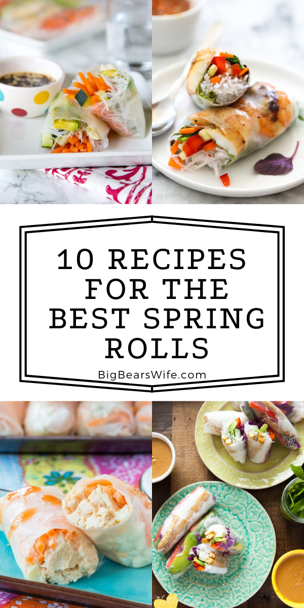 Spring Rolls are so pretty and I love all of the fillings that go inside of them before they're wrapped up. These are 10 Recipes for The BEST Fresh Spring Rolls that I've found! via @bigbearswife