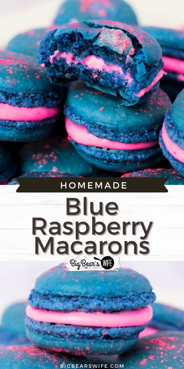Love the crazy flavor that's known as Blue Raspberry? Crazy about macarons and want to make them at home? This  macaron recipe is for you! You'll the colors and nostalgic flavor of these Blue Raspberry Macarons! via @bigbearswife