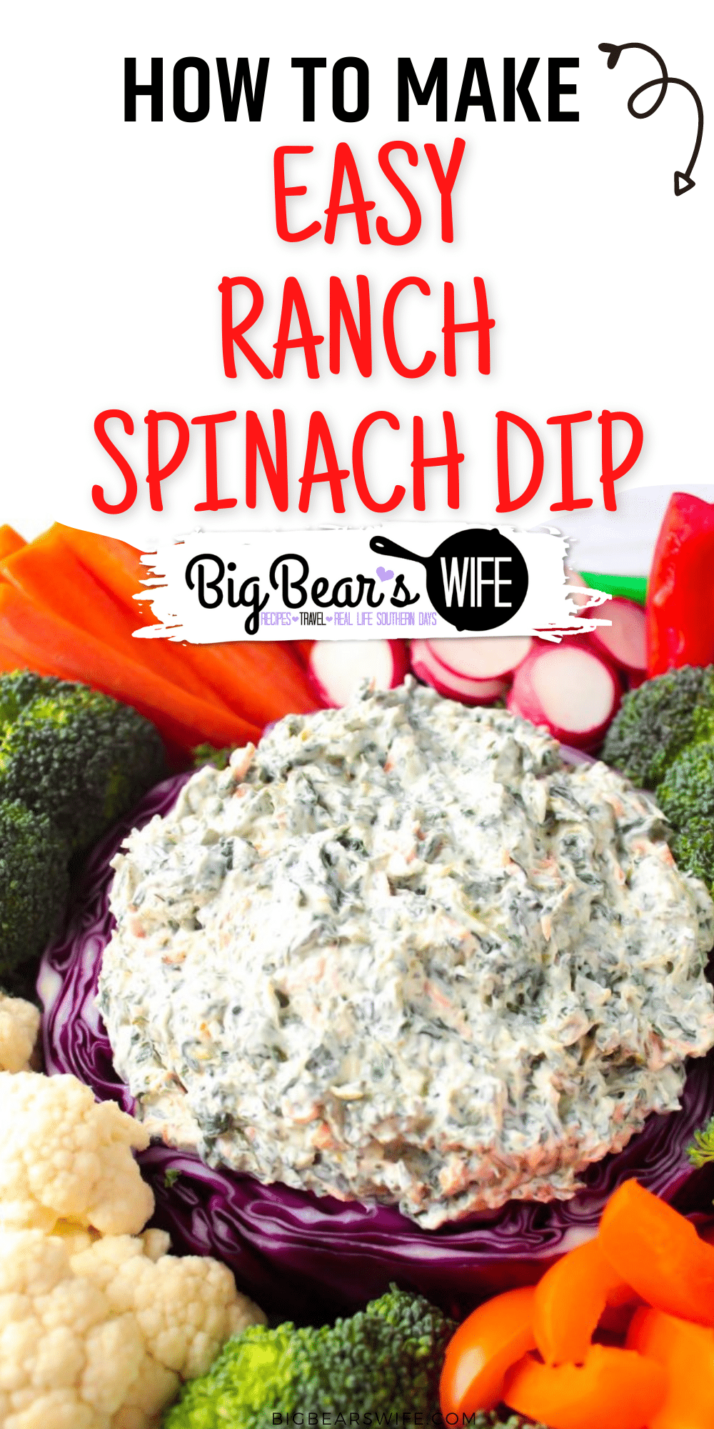 I’m so excited to share this Ranch Spinach Dip and cute vegetable tray idea with y’all. This dip is so tasty and the presentation turns a boring veggie tray into a super cute appetizer!

 via @bigbearswife
