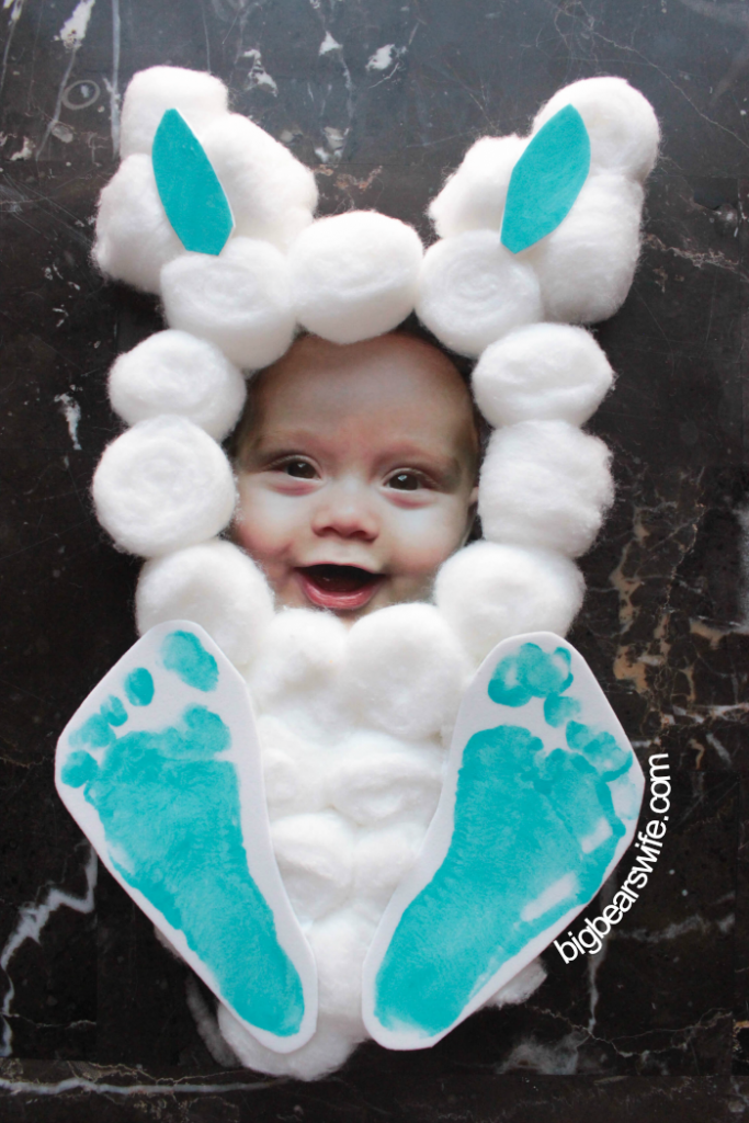 Easter Bunny Cotton Ball Photo Footprint Craft - This adorable Easter Bunny Cotton Ball Photo Footprint Craft turns your little one into the cutest Easter bunny on the block! It takes just a few items from the craft store, a picture and about 10 minutes to create.