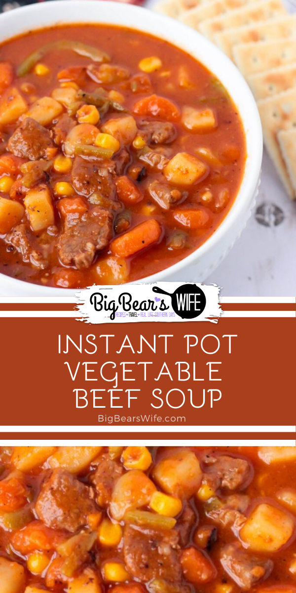Instant Pot Vegetable Beef Soup -  Vegetable Beef Soup is one of those meals that immediately makes me think of my parents and grandparents. It's perfect for a snowy winter night, a rainy spring afternoon, or a crisp fall lunch date. Or if you're like me, you'll enjoy this Vegetable Beef Soup during the summer too! Best part? This Vegetable Beef Soup is Instant Pot Vegetable Beef Soup! via @bigbearswife