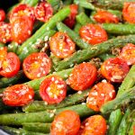 Roasted Garlic Sesame Seed Green Beans and Tomatoes