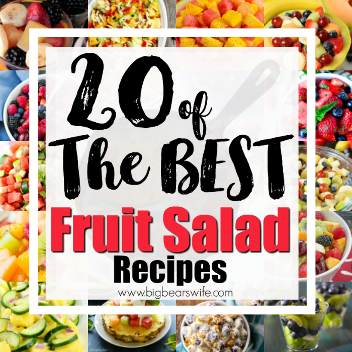 20 of the best Fruit Salad Recipes - Ready for a picnic in the park? Maybe you're planning this weekend's cookout and looking for something fresh to bring to the table! Have no fear because I've found 20 of the BEST fruit salad recipes for you to pick from!  #FruitSalad #FruitRecipes #Cookout