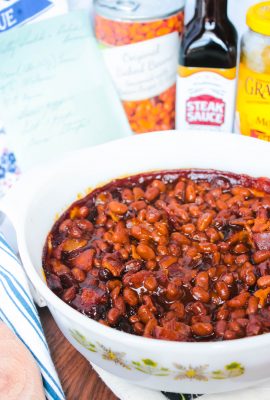 Betty Grable's Baked Beans - Betty Grable's Baked Beans recipe is a simple baked bean recipe that was handwritten and slipped into my grandmother's old wood recipe box years ago! 