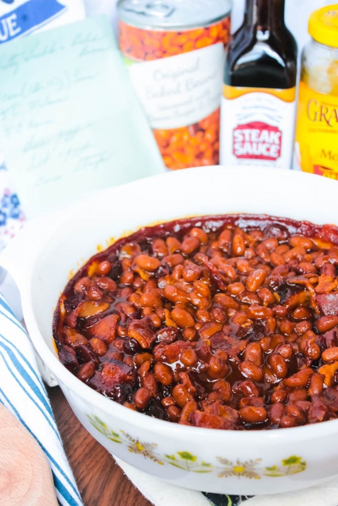 Betty Grable's Baked Beans - Betty Grable's Baked Beans recipe is a simple baked bean recipe that was handwritten and slipped into my grandmother's old wood recipe box years ago! 
