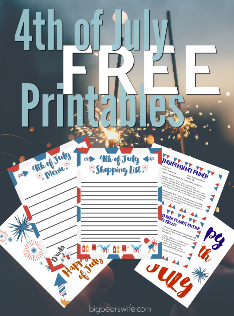 Free 4th of July Party Planning Printables - These free  4th of July Party Planning Printable include a blank menu sheet, shopping list, coloring pages, and printable recipe cards of two of my most popular 4th of July recipes! 