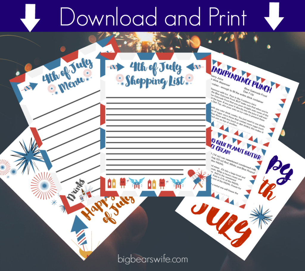 Free 4th of July Party Planning Printables - These free  4th of July Party Planning Printable include a blank menu sheet, shopping list, coloring pages, and printable recipe cards of two of my most popular 4th of July recipes! 