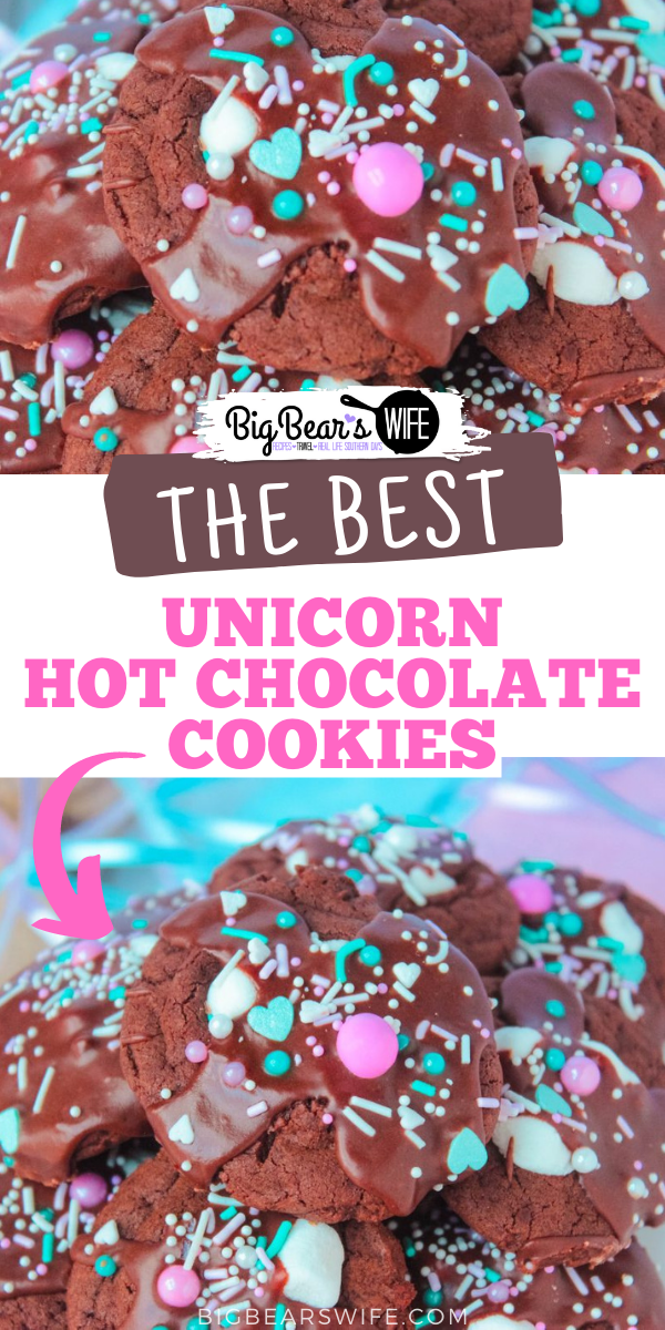 Hot Chocolate Cookies are the MOST requested dessert at our parties and cookout outs! This version is what I like to call “Unicorn Hot Chocolate Cookies”. Just like my Christmas cookies, they’re rich chocolate cookies with melted marshmallows stacked on top with a chocolate glaze drizzle and sprinkles! via @bigbearswife
