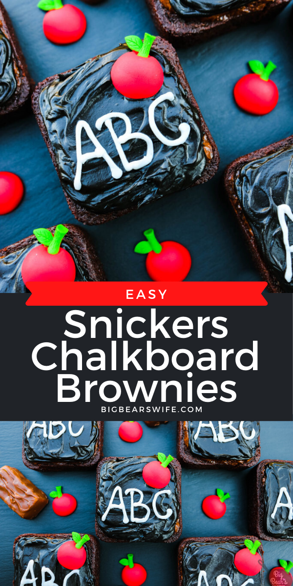 Easy Snickers Chalkboard Brownies - These fun and Easy Snickers Chalkboard Brownies are perfect for getting ready for school to start and for Back to School Lunches! These brownies are decorated to look just like little mini chalkboards! via @bigbearswife