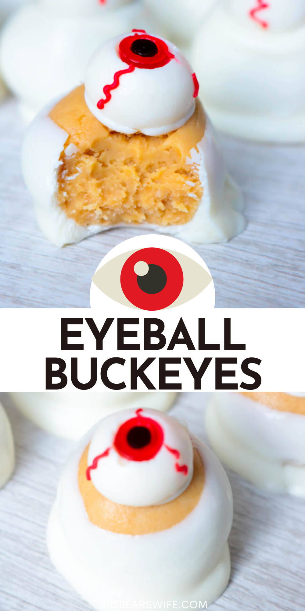 Simple and wickedly tasty peanut butter Halloween eyeball Buckeyes are watching you! I've got the recipe for you and 3 different ideas for decorating them!  via @bigbearswife