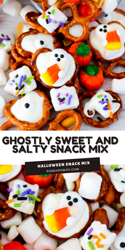 Treat your friends and family with this spooktacular Ghostly Sweet and Salty Snack Mix at your next Halloween Party! Leave the recipe as is or change it up to add whatever you like! 