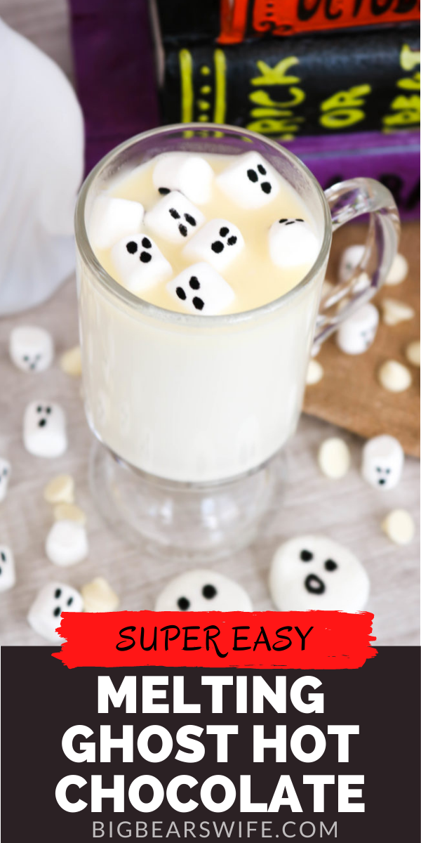 Melting Ghost Hot Chocolate ( Homemade White Hot Chocolate) #HalloweenTreatsWeek - Creamy and rich homemade white hot chocolate gets a Halloween twist with little marshmallow ghost with this spooky Melting Ghost Hot Chocolate! #WhiteHotChocolate #HalloweenHotChocolate via @bigbearswife
