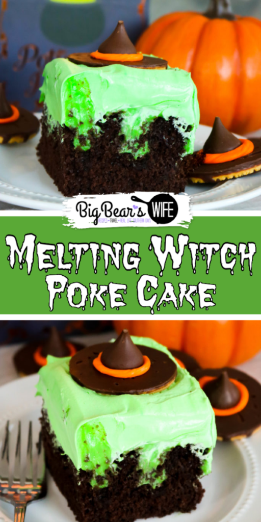 Melting Witch Poke Cake - A classic southern dessert is turned into a wickedly wonderful Halloween treat with this easy Melting Witch Poke Cake! 