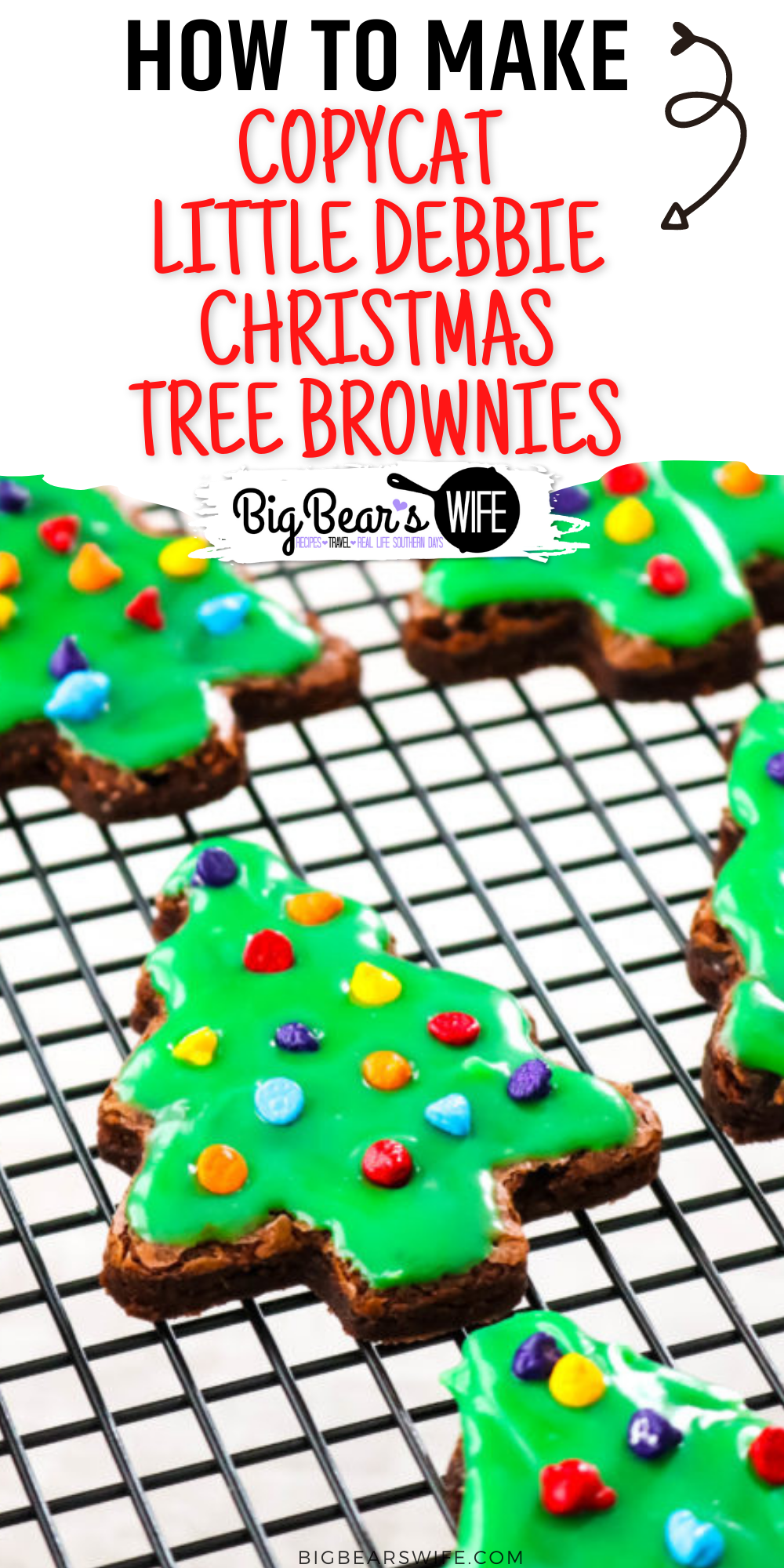 Little Debbie's Christmas Tree Brownies® are a nostalgic seasonal favorite. Jump in the kitchen and let's bake up some homemade brownie trees and decorate them with green ganache and candy-coated chocolate chips to create our very own Copycat Little Debbie Christmas Tree Brownies. via @bigbearswife