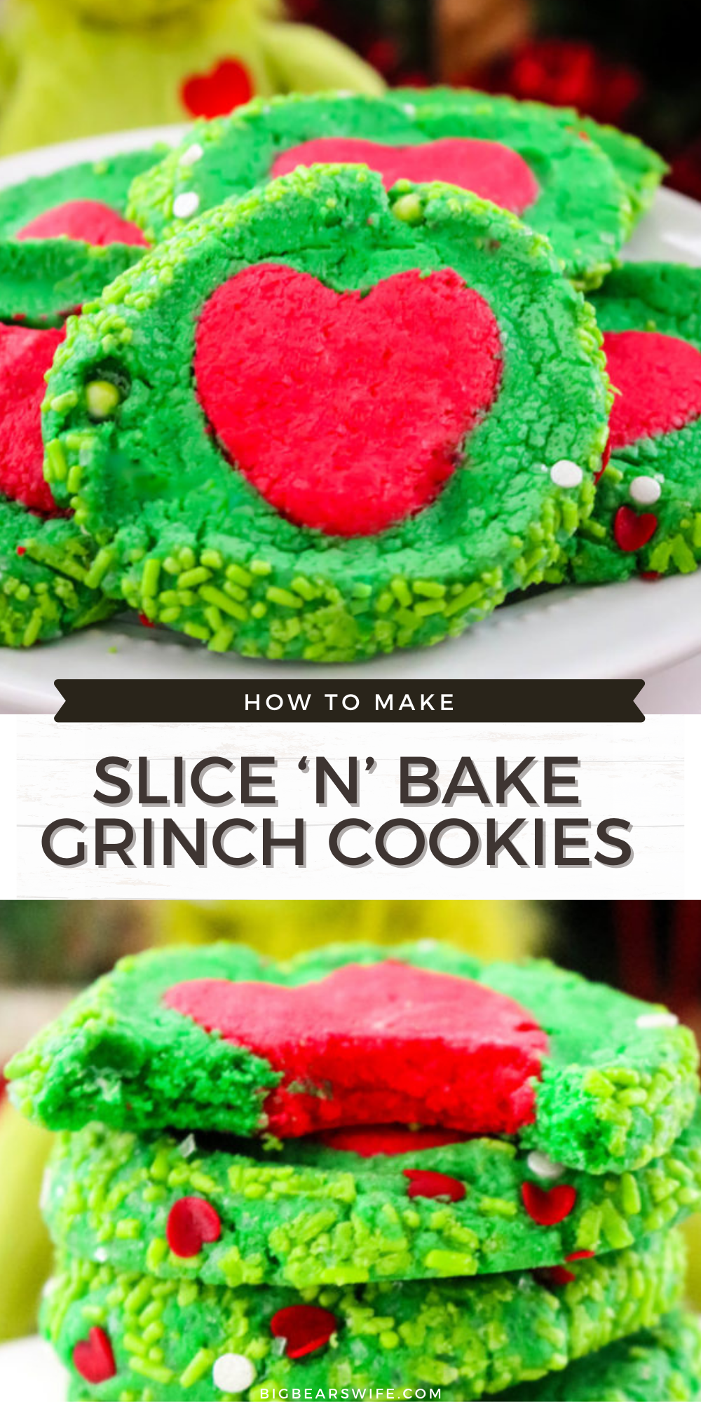 Homemade Slice 'N' Bake Grinch Cookies are perfect for Christmas and might even make a sweet surprise for Santa!  via @bigbearswife