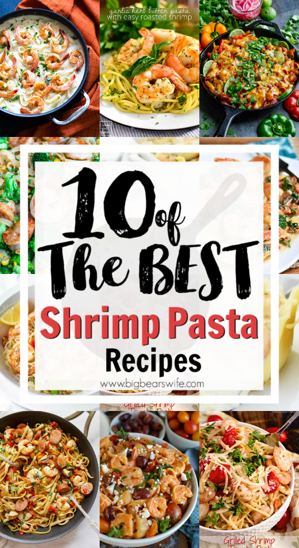 10 of the best Shrimp Pasta Recipes - Shrimp and pasta lovers unite! There is just something wonderfully comforting about a big bowl of shrimp pasta and I've gathered up 10 of the best Shrimp Pasta Recipes for you to try! There is shrimp Alfredo, butter shrimp, shrimp stuffed shells and more!   via @bigbearswife