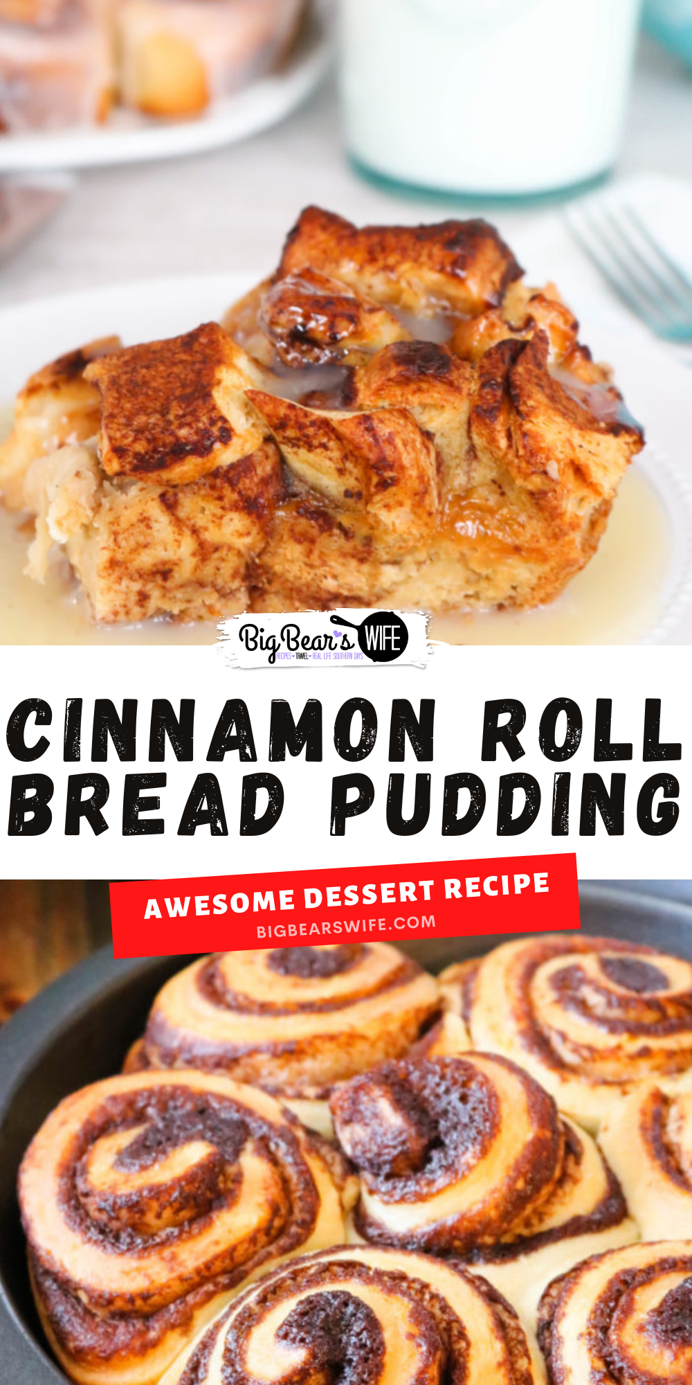Create an indulgent treat by replacing traditional french bread with cinnamon rolls in this Cinnamon Roll Bread Pudding. Warm, gooey, cinnamon roll goodness is taken over the top with the addition of vanilla custard and a cinnamon infused glaze. 

 via @bigbearswife
