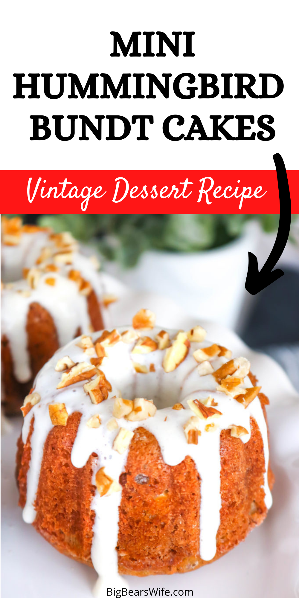 Stuffed with bananas, pecans, and pineapple these Hummingbird Mini Bundt Cakes make for a wonderful Easter dessert, a church potluck or Mother’s Day brunch. This southern classic has been turned into divine individual dessert with a mini bundt pan.  via @bigbearswife