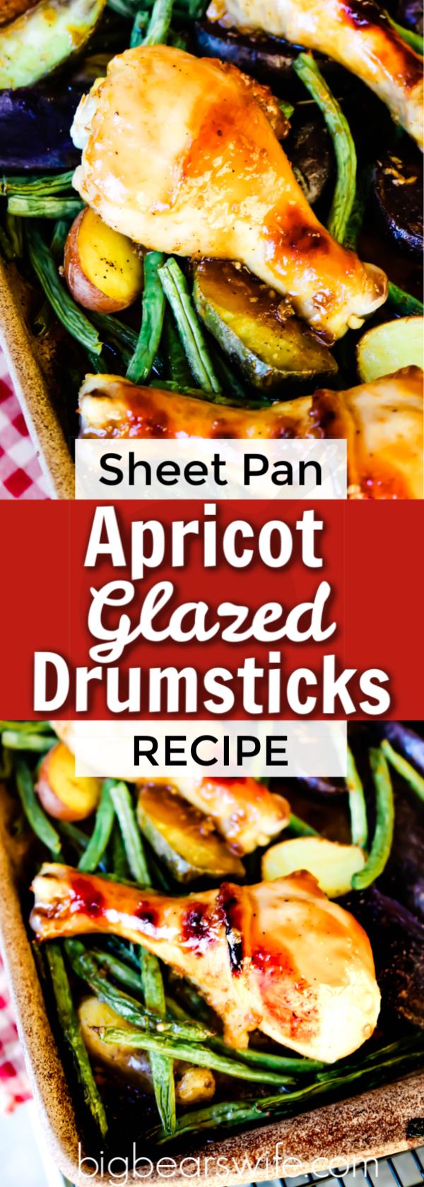 Apricot Glazed Drumsticks Sheet Pan Meal via @bigbearswife