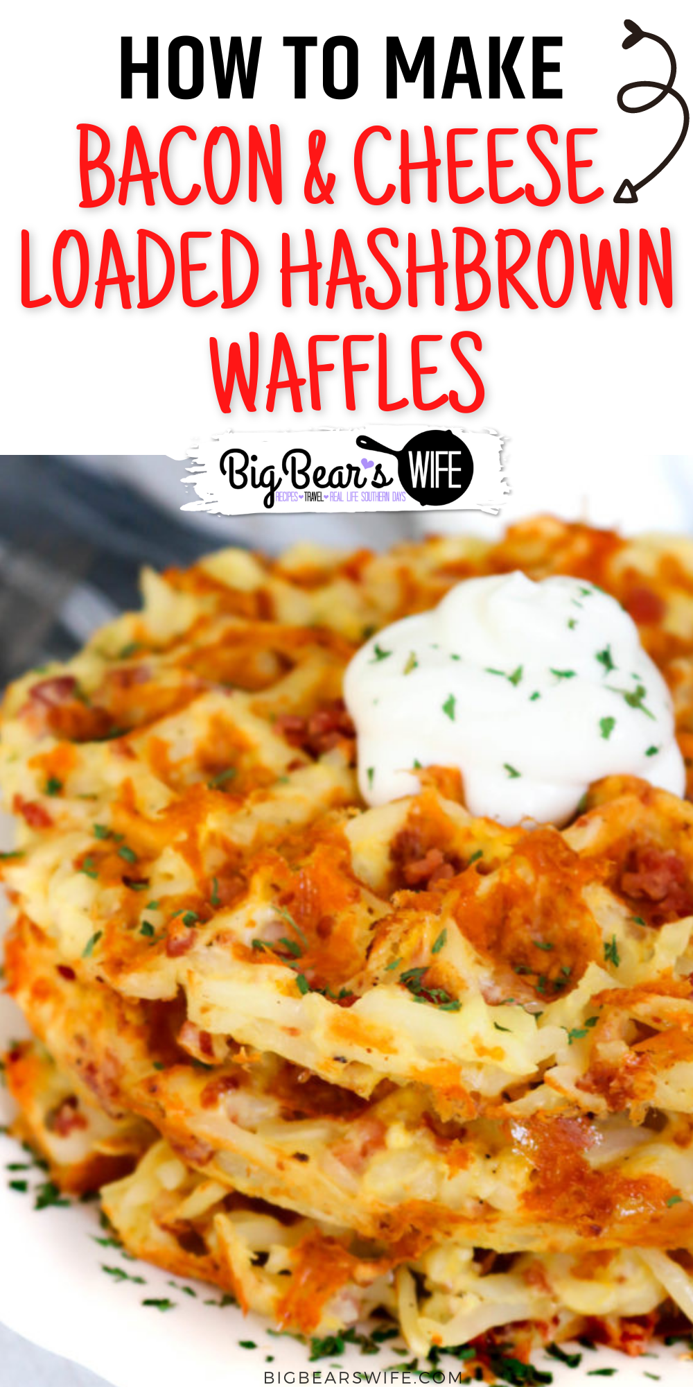 These Bacon and Cheese Loaded Hashbrown Waffles are packed with shredded hashbrowns, eggs, bacon and shredded cheese for the ultimate brunch entree!  via @bigbearswife