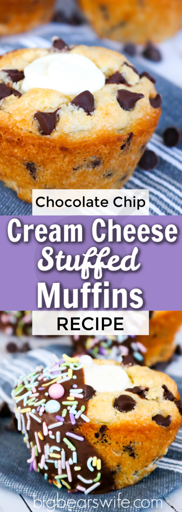 These Chocolate Chip Cream Cheese Stuffed Muffins are huge, fluffy, packed with chocolate chips and filled with a super easy cream cheese filling! 

 via @bigbearswife