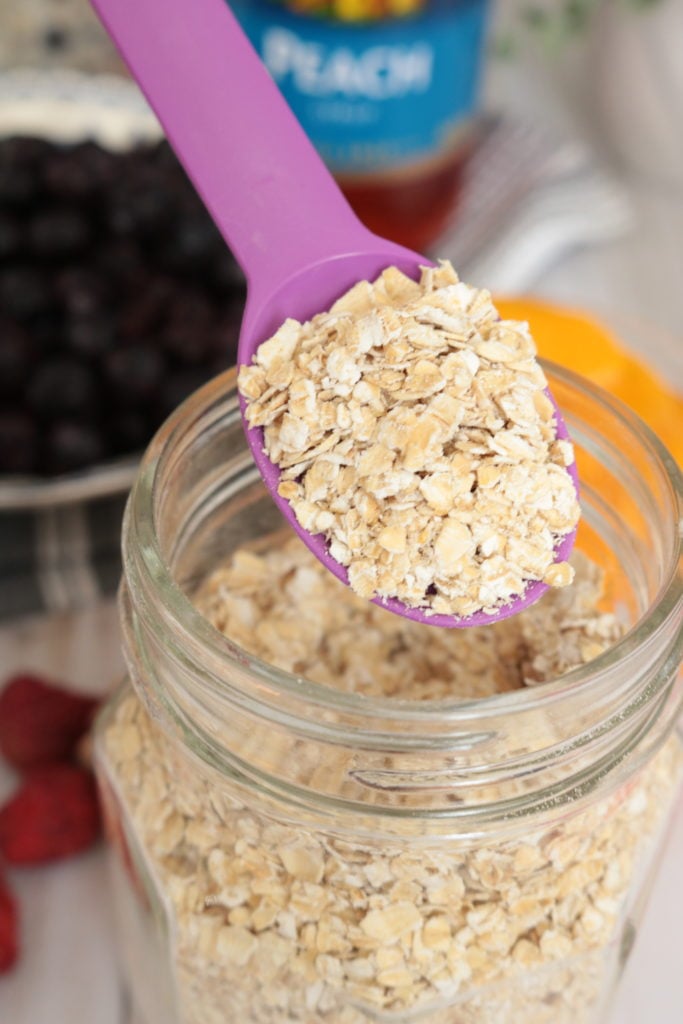 Overnight oats on a spoon