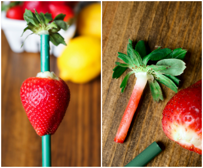 Hulling a strawberry with a straw