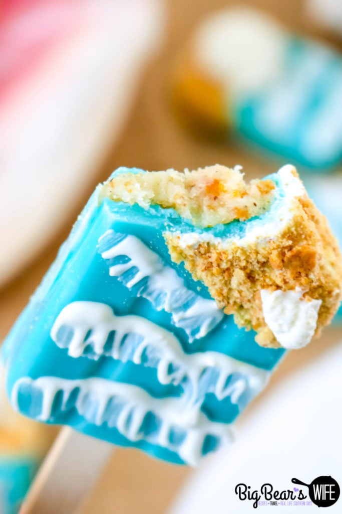 Seashell Beach Cakesicles - These fun SeaShell Beach Cakesicles look like ice cream pops and taste like cake pops! Cake and frosting inside a candy coating decorated to look like the beach seems like the perfect summer dessert! 