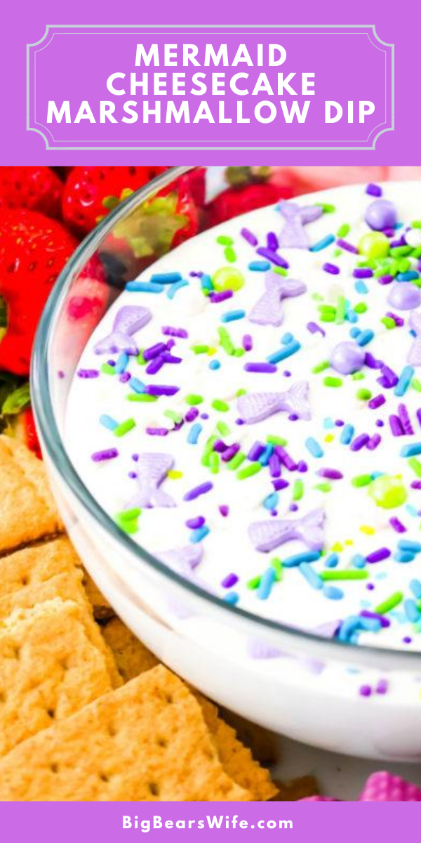 Having a sweet summer party this year or looking for ideas for a Mermaid Party? This Mermaid Cheesecake Marshmallow Dip is perfect for fruit, cookies, pretzels and chocolate mermaid tails! All of the Mermaid lovers in your life will love this sweet treat!  

 via @bigbearswife