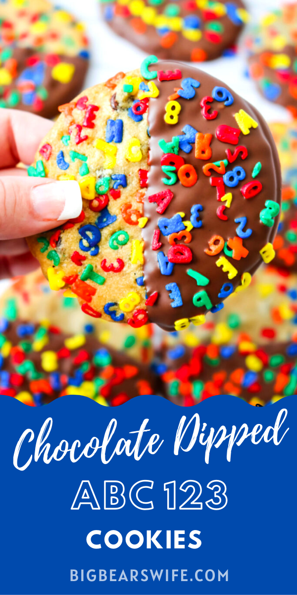 Chocolate Dipped ABC 123 Chocolate Chip Cookies - These Chocolate Dipped ABC 123 Chocolate Chip Cookies are a super colorful Back to School treat that's perfect for both kids and adults! If you're worried about the chocolate melting in their lunch boxes, the un-dipped version is just as delicious!  via @bigbearswife