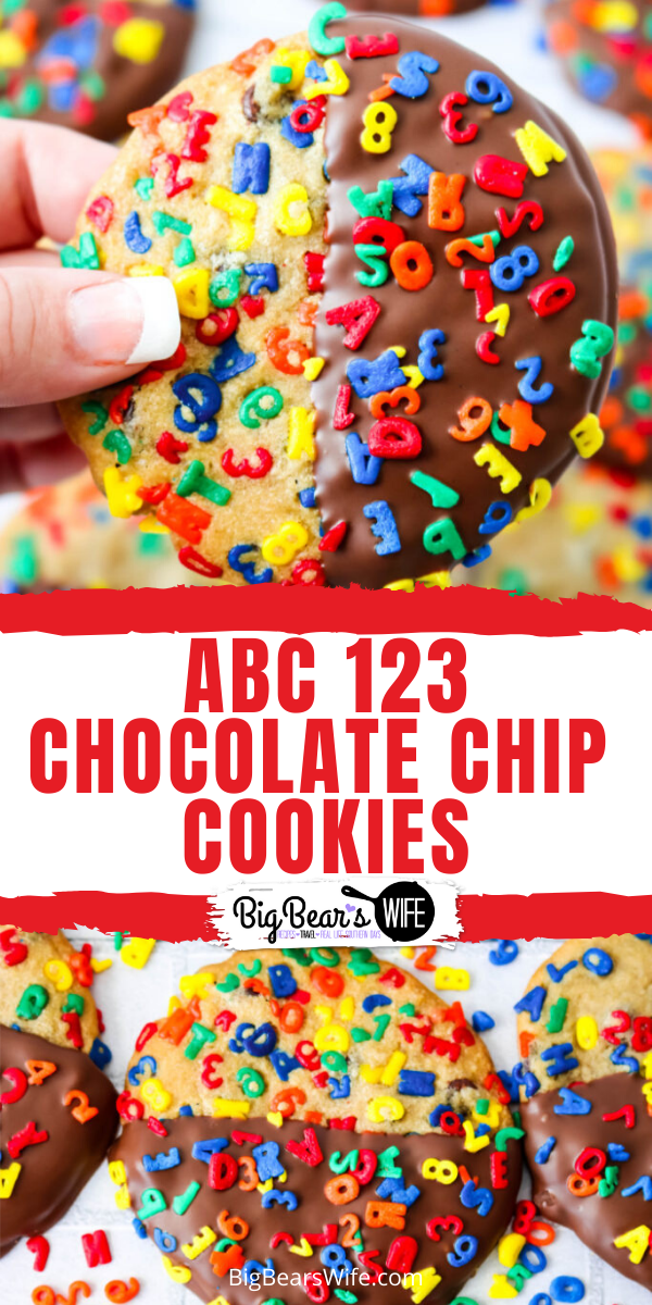Chocolate Dipped ABC 123 Chocolate Chip Cookies - These Chocolate Dipped ABC 123 Chocolate Chip Cookies are a super colorful Back to School treat that's perfect for both kids and adults! If you're worried about the chocolate melting in their lunch boxes, the un-dipped version is just as delicious!  via @bigbearswife
